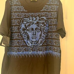 Vintage NEW Black T-Shirt with Blue Graphic Design